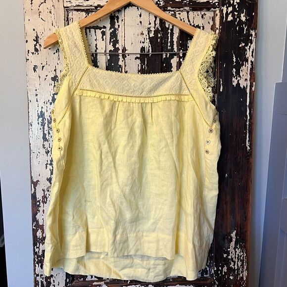 Women’s Juicy Couture Boho yellow lace and button tank top. Size XL - Picture 2 of 11